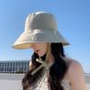 Portable Lace Up Women Fisherman Hat Ribbon Wide Brim Summer Sun Hat Solid Color Cotton Bucket Hat Ladies