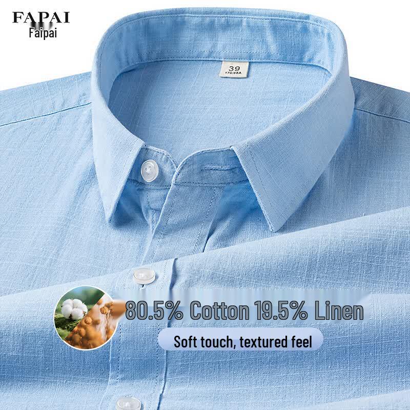 Men s Cotton-Linen Blend Long Sleeve Shirt 38 небесно-голубой