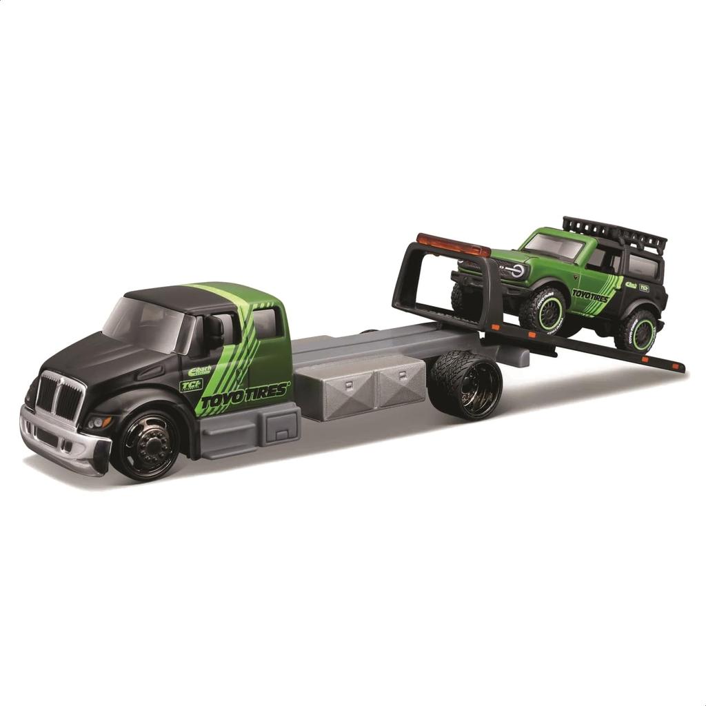 Maisto Scale Elite Transport Diecast Model Car Durastar Flatbed 2021 Ford Bronco Wildtrak 1/64 (International / - Green/Black)