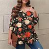 Women's Plus Size Fashion Printed Casual Pleated Round Neck Long Sleeve Top