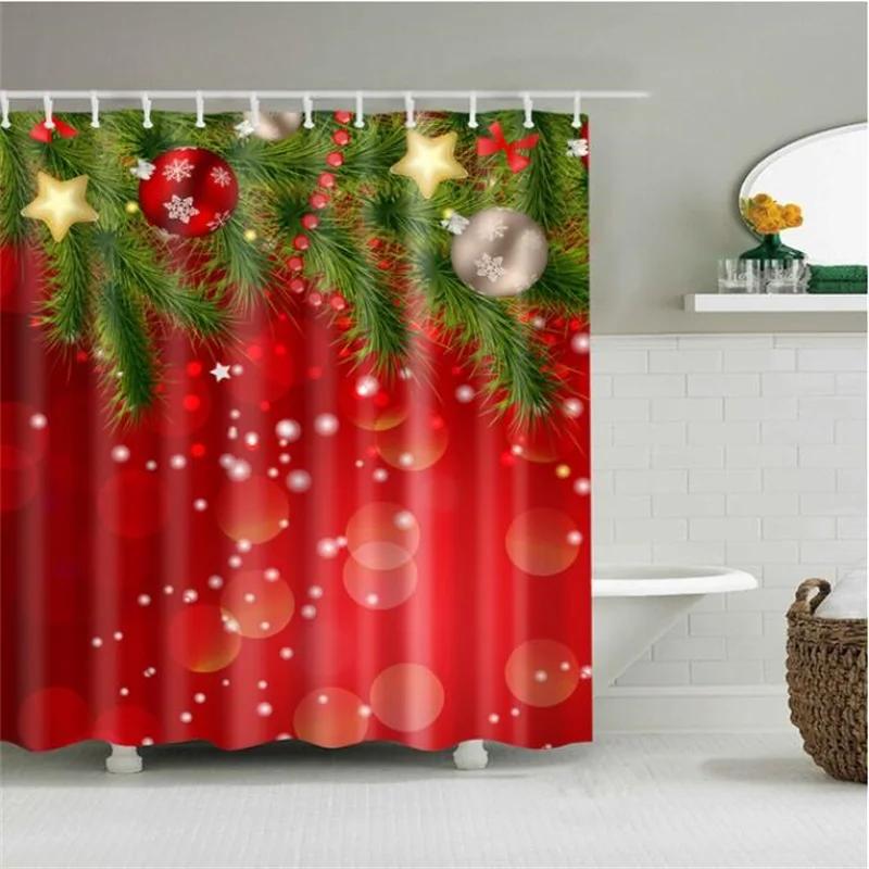 Merry Christmas Shower Curtain Christmas Home Decor Snowman Santa Claus Bathroom Curtain Polyester Fabric Bath Screen with Hooks