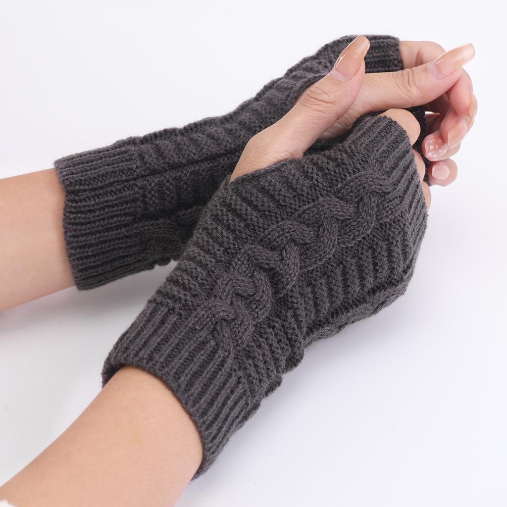 Short Twist Fashion Gloves for Men and Women In Autumn and Winter New Korean-style Knitted Woolen Half Finger Exposed Warm Wrist Guards