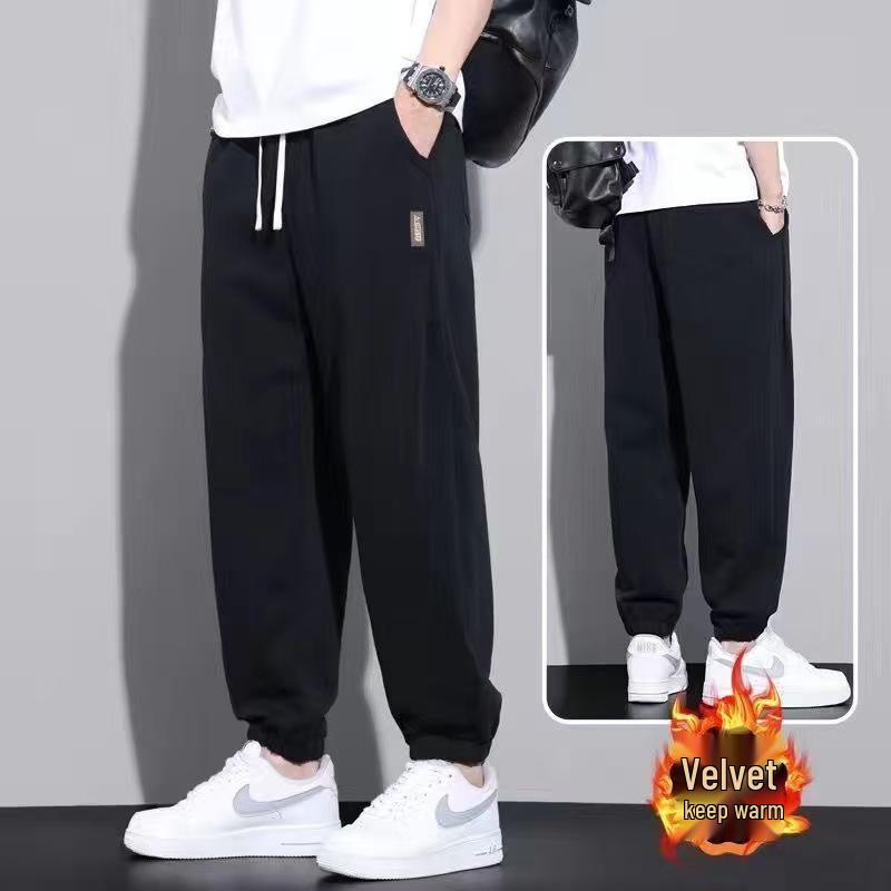 Men's Stretch Cuffed Sweatpants - Thick, Loose, Plus Size, Versatile for Spring & Autumn.