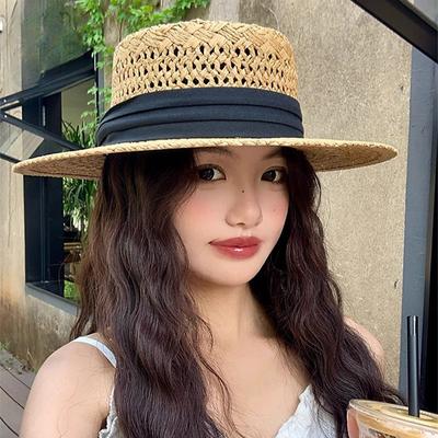 Cardboard Straw Hollow Summer Travel Travel Retro Flat Top Hat Straw Hat Sun Hat Beach Hat Sun Hat Women