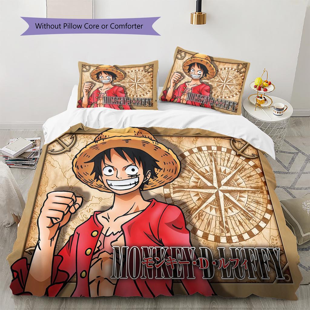 One Piece Monkey D Luffy Muster Bettwäsche Bettdecke Set Bettbezug Kissenbezug Zuhause Geburtstagsgeschenk(1 Bettbezug + 2 Kissenbezüge, ohne Füllung)