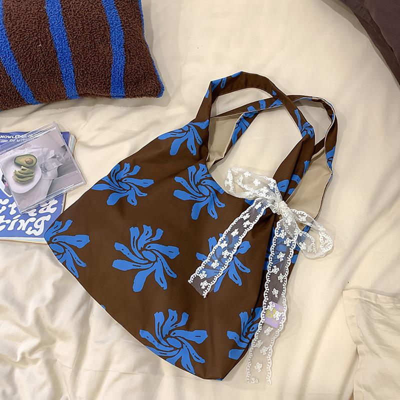 New Japanese Korean Style Beach Canvas Bag Fresh Flower Single Shoulder Bag Large Capacity Casual Vest Women's Bag