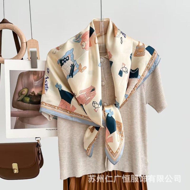 91Cm silk scarf women's 111% mulberry silk large nautical square scarf shawl, simple and generous European and American retro silk scarf