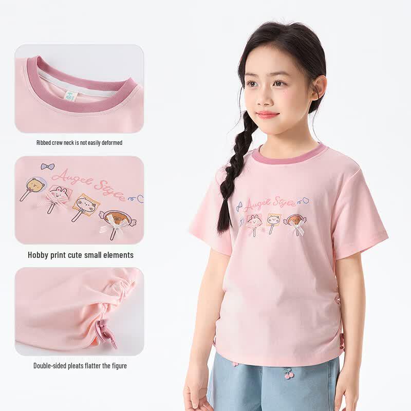 Little Yinman Girls' Pleated Round Neck Short Sleeve T-Shirt