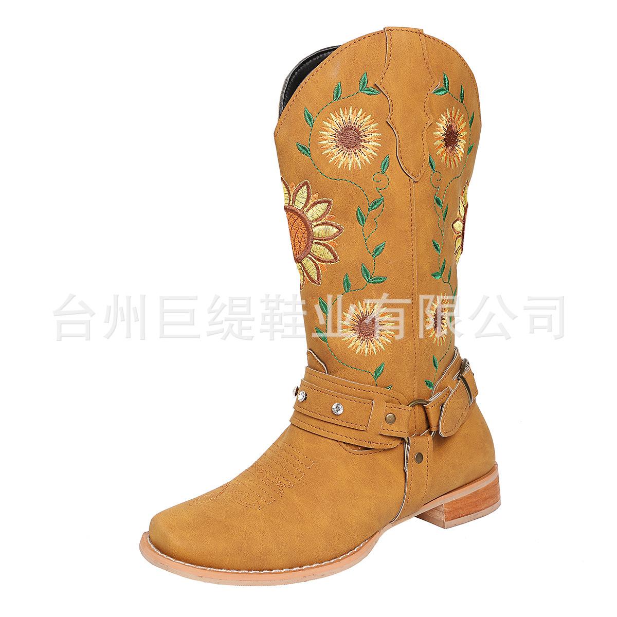 

Juti spot new foreign trade boots 2025 winter European and American foreign trade large size embroidered sunflower picture knight women s boots 35 жовтий