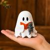 Mini Ghost Figurine Halloween Figurine, Cute Reading Statue, Ornament with Small Mantel Decor Pumpkin Bucket, Skeleton Puppy Tabletop for Home
