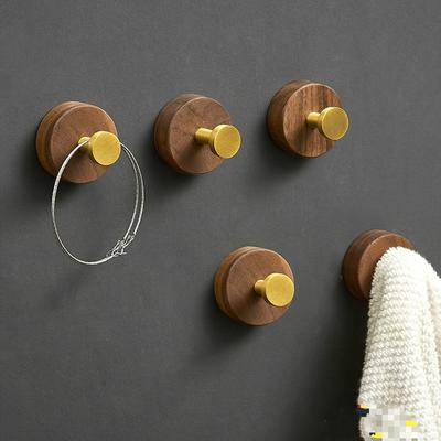 Kreativer Kleiderhaken Freie Perforierung Walnussholz mit Weltraumaluminium Gold Kleiderbügel Wand Türrahmen Wand Tragfähiger Haken Ohne Spuren