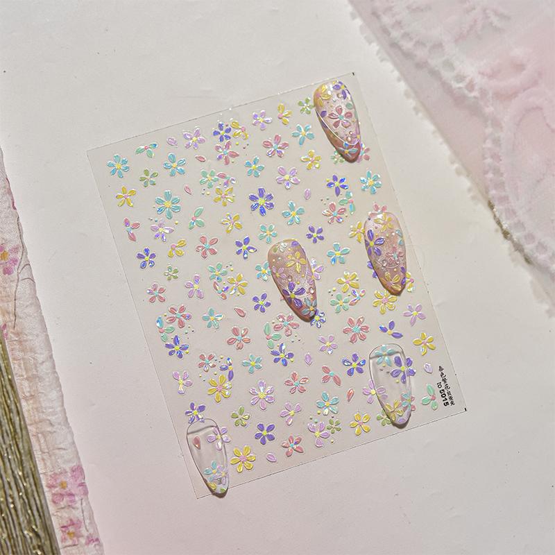 Körsbärsblommor Sakura Vår 5D Nageldekorationsklistermärke Guldstämpling Mjukt Lim Reliefklistermärke Chic Manikyrdekaler