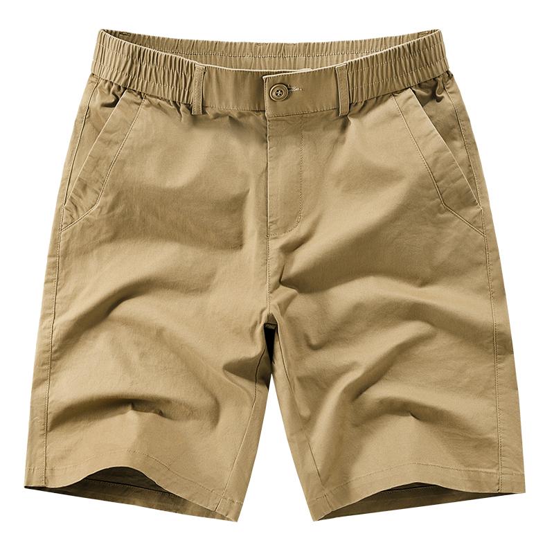 Men Brown Elastic Waist Casual Shorts with Button Fly Summer Chino Shorts