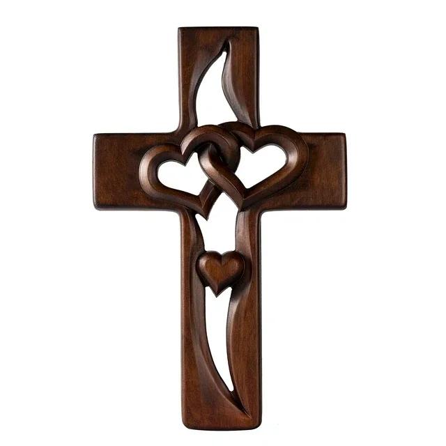 Intertwined Heart Wooden Cross Wall Art Ideas, Porch Living Room Hanging Decor Wedding Gift