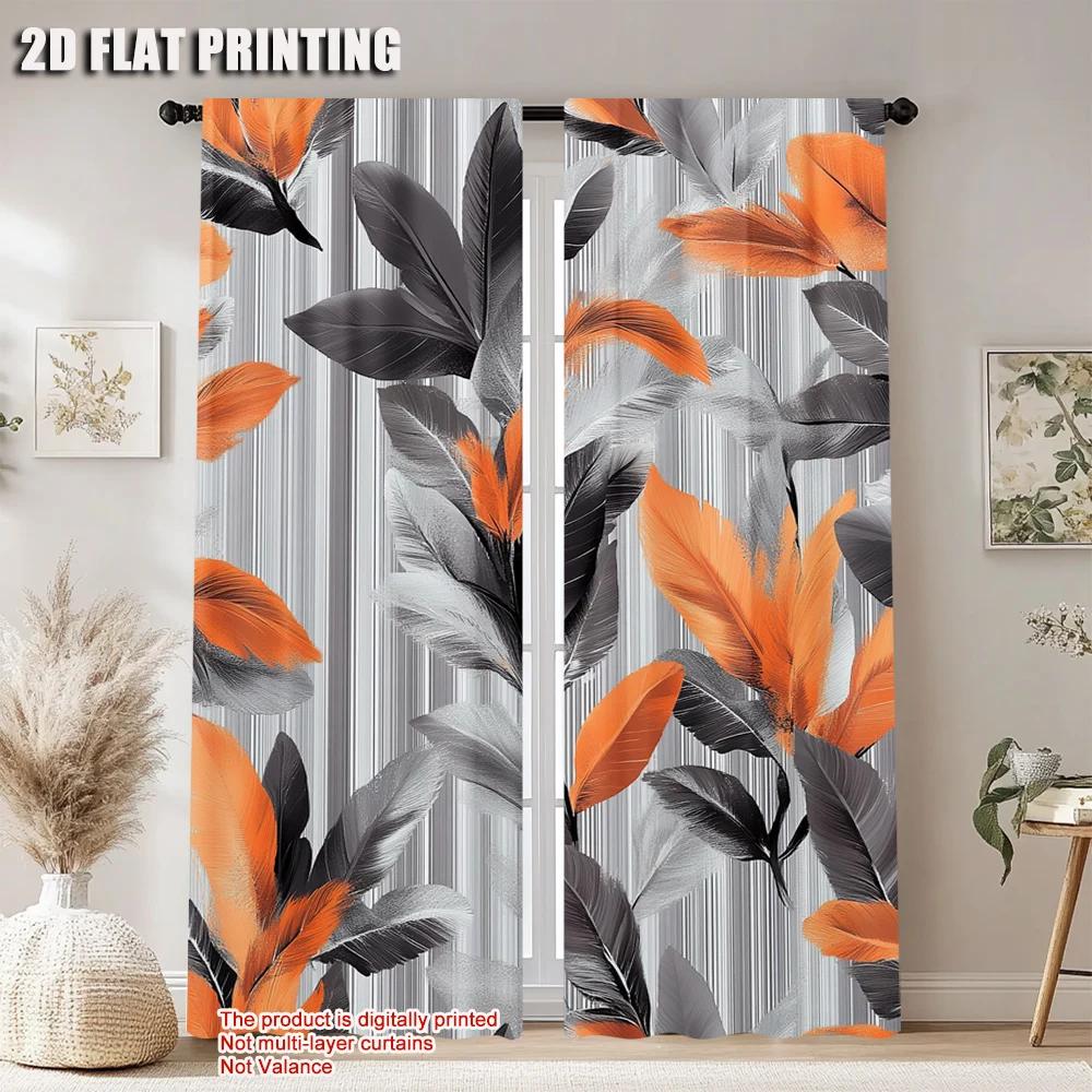2Pcs Vintage Leaf Plants Flower Digital Printed Window Curtain Suitable For Living Room Bedroom Dining Room Home Decoration
