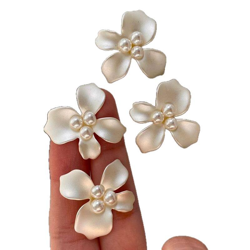 French Silver Needle White Pearl Petal Stud Earrings for Women - 2026 Light Luxury High-End Niche Design