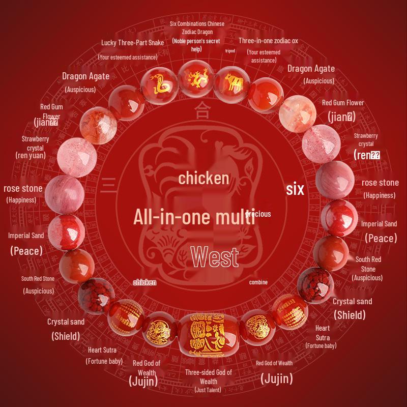 2025 Year of the Snake Crystal Cinnabar Bracelet - Tai Sui, Wealth God & Heart Sutra Charm for Men and Women