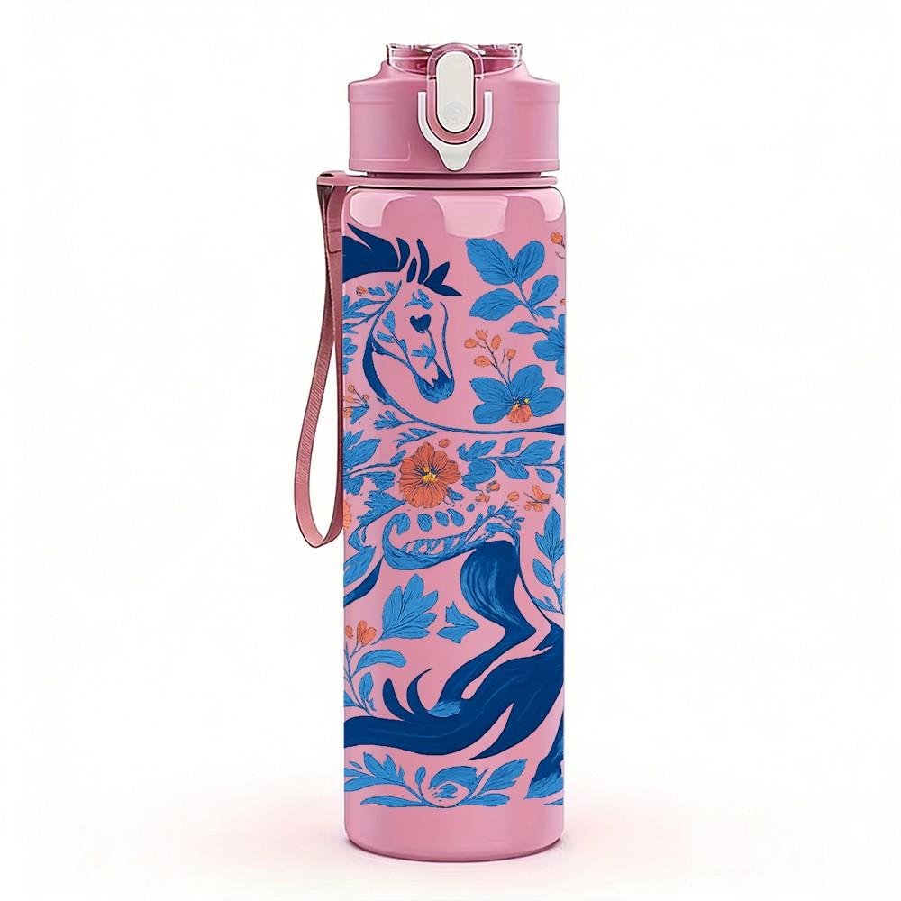 1PC Blue Dragon Traditional Art 750ml Color Plastic Sports Water Bottle Leakproof Flip Straw Lid Suitable for Sports Office Home Use