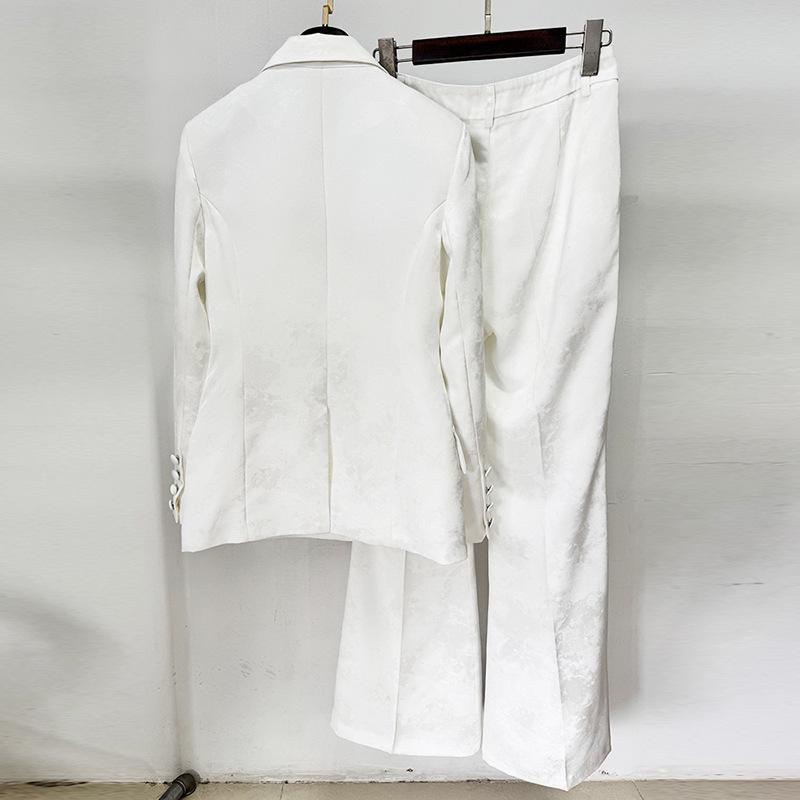 In Stock: 2025 European & American Celebrity Fashion Elegant Jacquard Double-Breasted Suit Jacket Set