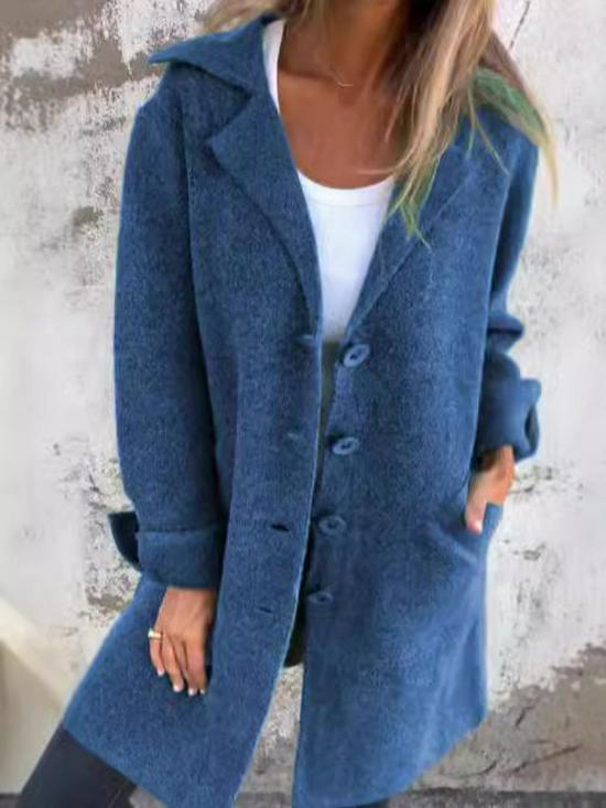 2024 Autumn/Winter Women's Mid-Length Cardigan: Solid Color, Turn-Down Collar, Pockets, Single-Breasted Design.