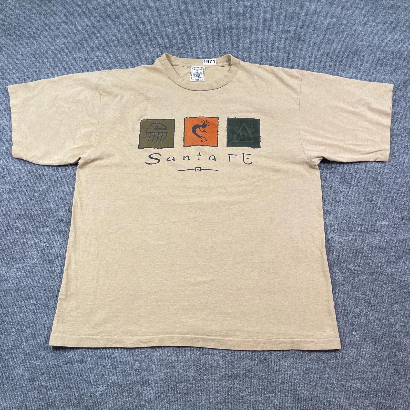 Винтажная рубашка в западно-ацтекском стиле Санта-Фе Кокопелли 1995 г. 2XL 25x30 Желто-бежевая 4XL