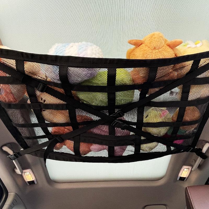 Car Roof Storage Mesh Pocket with Cross Direct Buckle - Dual Use Net for Car Roof Storage