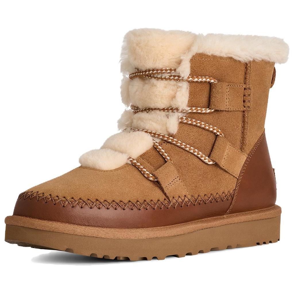 UGG Classic Novelty Cow Split Leather Short Snow Boots Women's Chestnut 1174574-CHE