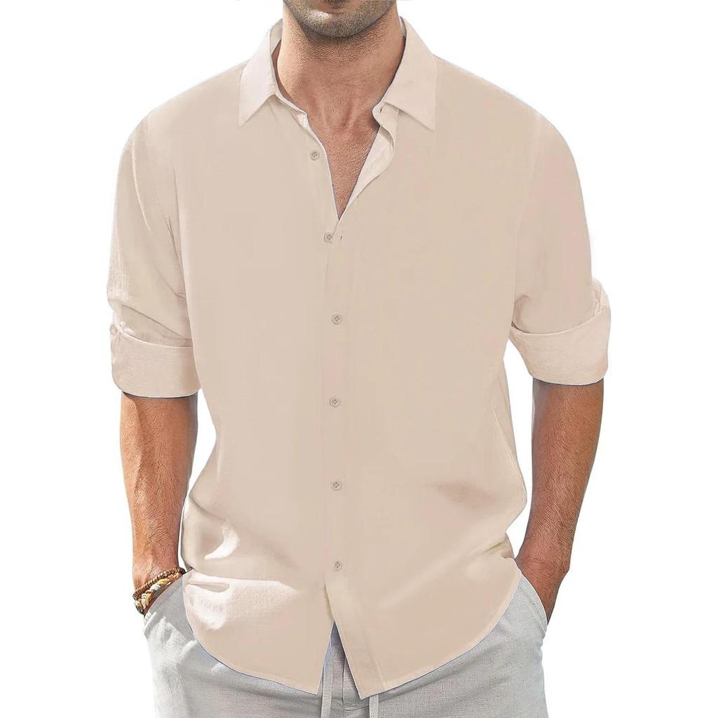 Autumn New Men's Shirt Casual Long Sleeve Cotton Linen Breathable Basic Style Single Breasted Male Lapel Collar Top