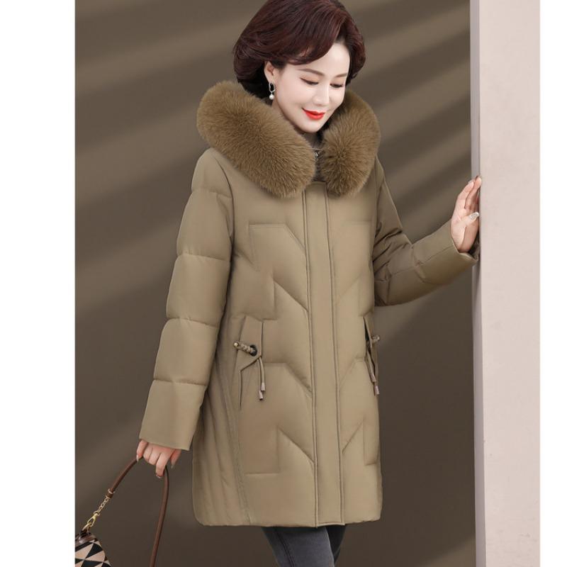 Down jacket mother women's clothing new medium and old winter medium and long thickened fox fur collar white duck down jacket