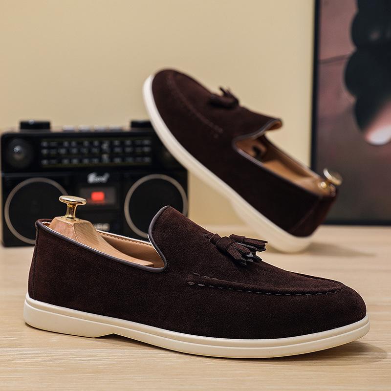 Autumn Men Flat Loafers 2025 Frosted Suede Flat Shoes Comfortable Non Slip Fashion Loafers Lightweight Outdoor Casual Shoes
