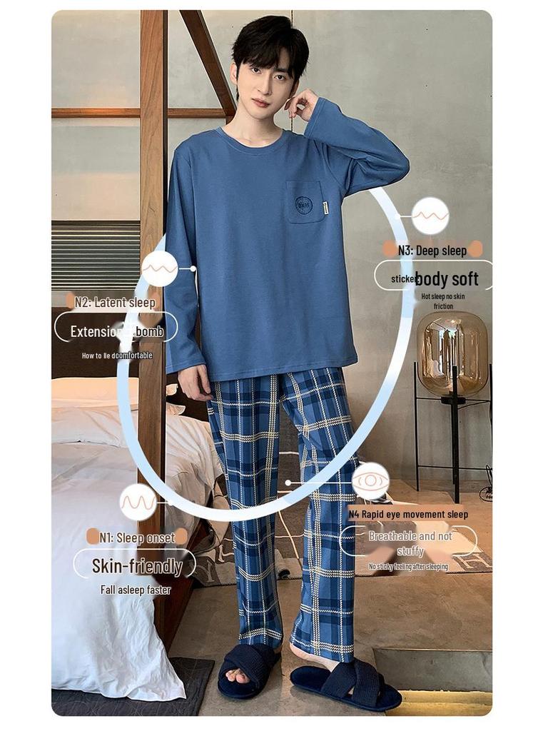 Pánské 2023 Jaro & Podzim Čistá Bavlna Dlouhý Rukáv Nadměrná Velikost Ležérní Domácí Oblečení