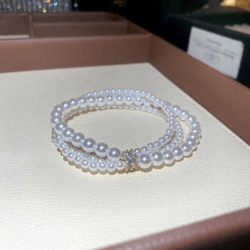 French retro zircon three-layer pearl beaded bracelet light luxury high-end bracelet beautiful design versatile jewelry