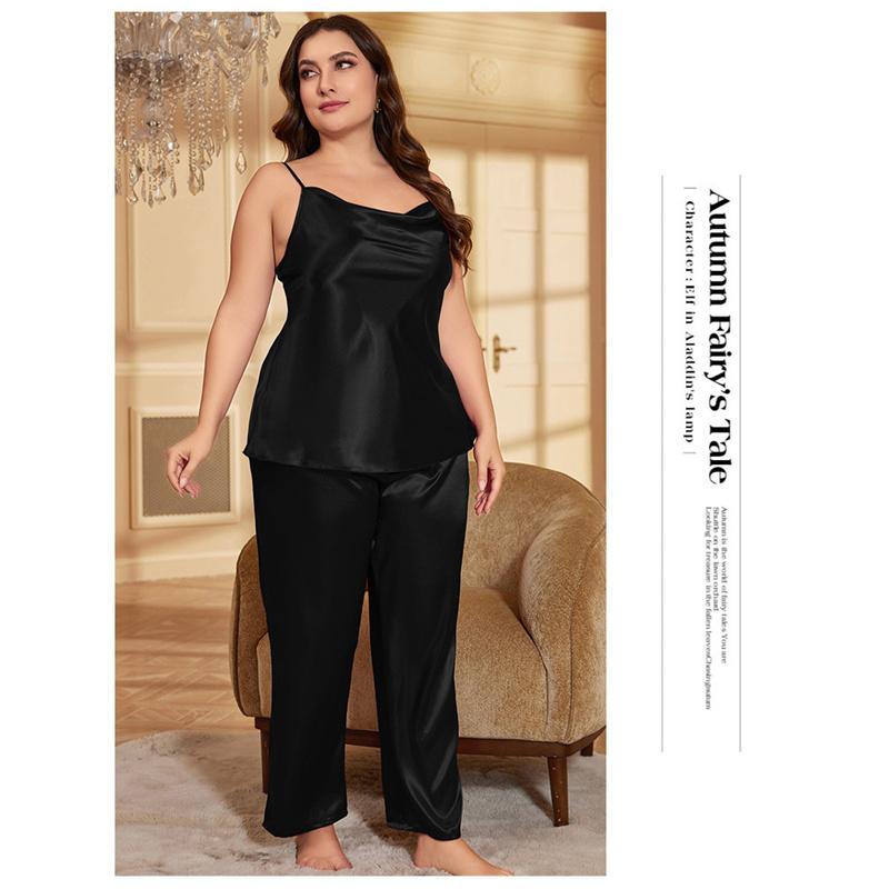 Large Size Camisole Sling+Pants Pajamas Women Bathrobe Sexy Dressing Gown Home Dress Ice Silk Homewear Suit