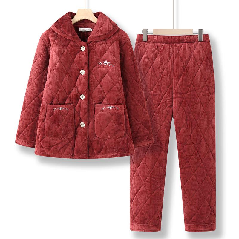Moou Elderly Women's Warm Coral Fleece Two-Piece Winter Outfit