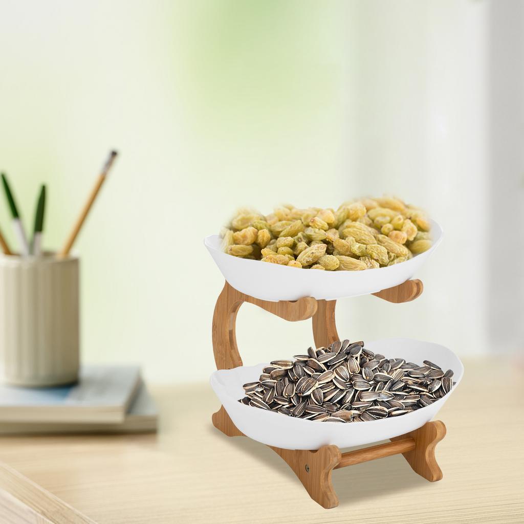 2 Tier Fruit Bowl Bamboo Stand, Detachable Modern Fruit Basket for Kitchen Counter, Table Centerpiece for Party Wedding Dessert