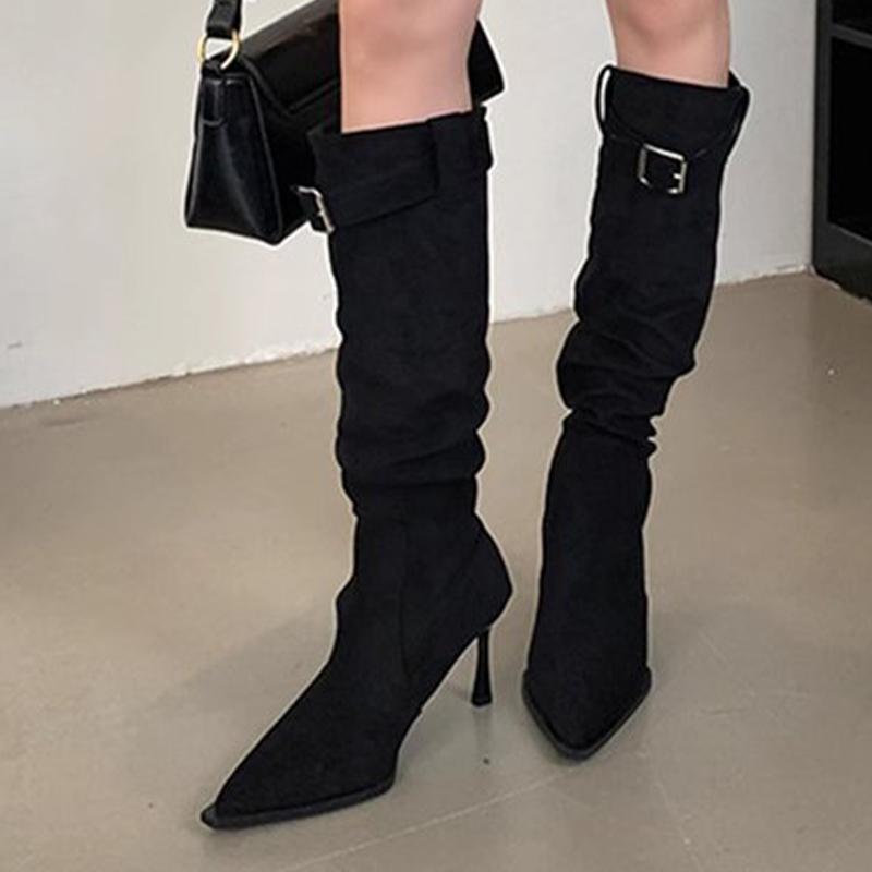 High Heels Women High Boots Suede Designer Shoes Dress Woman Pumps 2025 Winter Brand Goth Luxury Chelsea Botas Mujer