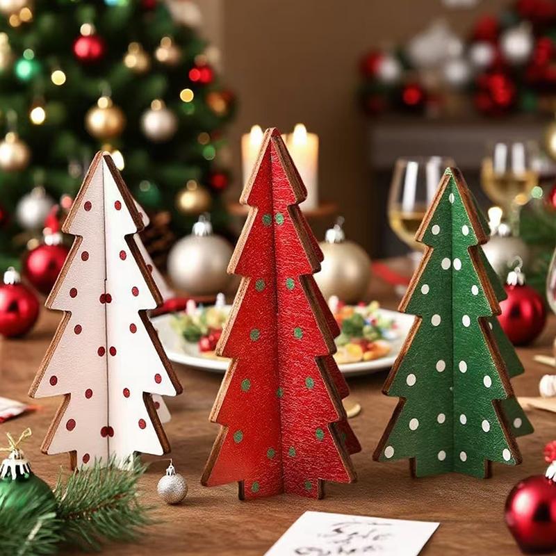 Christmas Decor 3 Pieces Wooden Christmas Tree Decoration 3D Modern Minimalist Desktop Ornament for Home Holiday Party