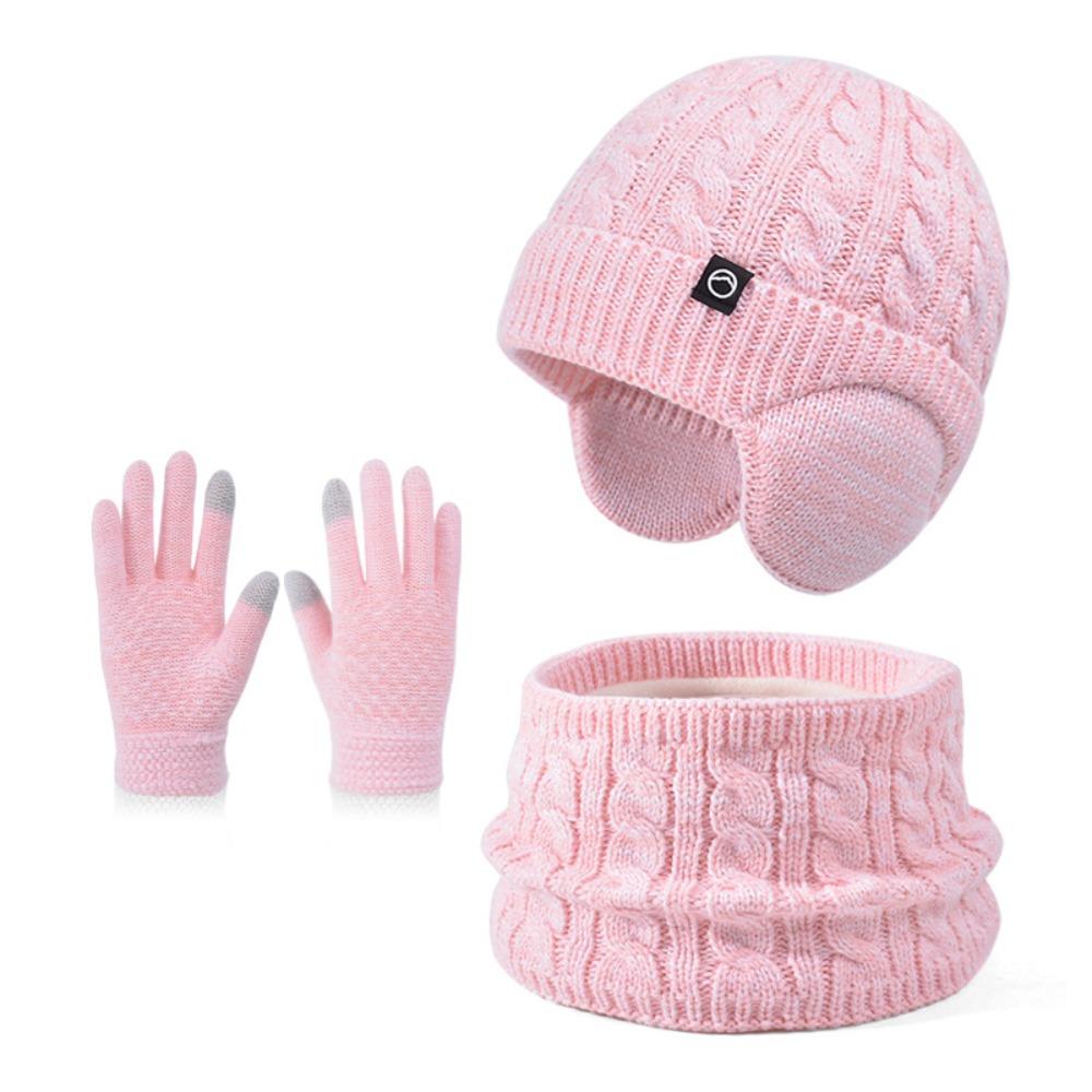 3Pcs/Set Solid Color Winter Pullover Hat Coldproof Ear Protection Caps Streetwear