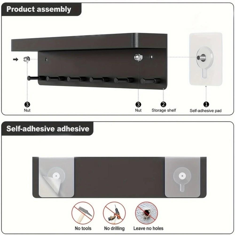Wall Mounted Key Holder with 6 Hooks Shelf Organizer New Tableware Hanger  Wall Decor