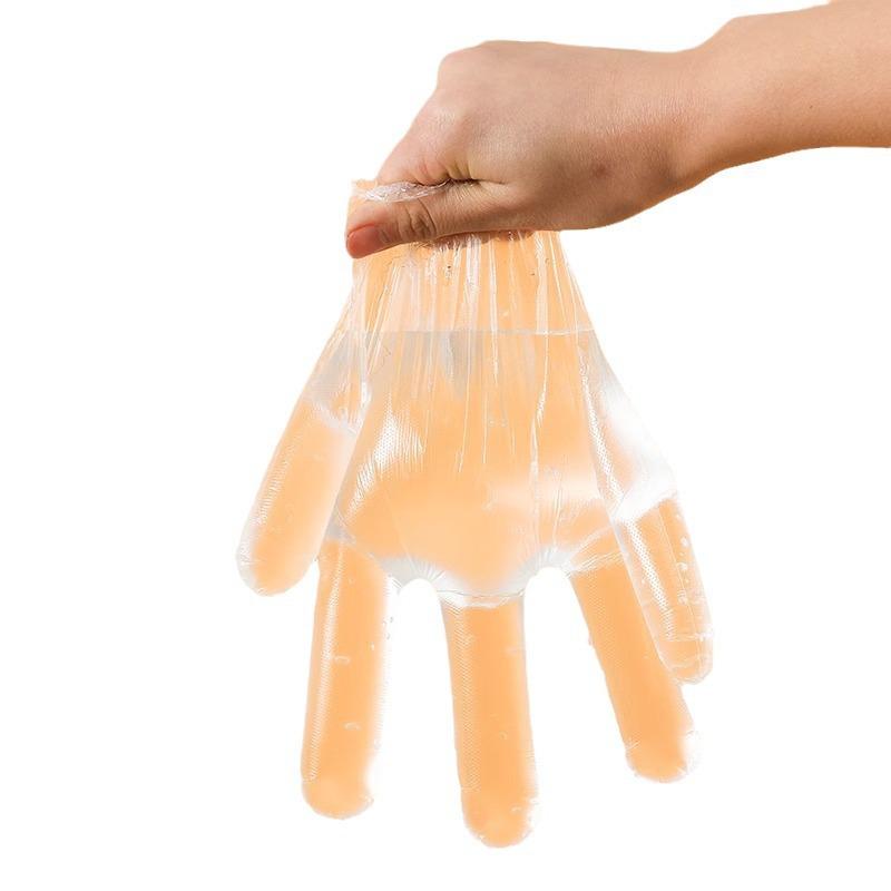 Jednorázové PE plastové kuchyňské rukavice pro styk s potravinami, krabicové, průhledné, se stahovací šňůrkou, zesílené a odolné proti opotřebení