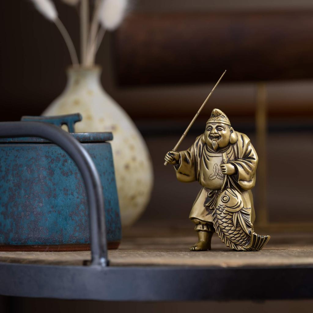 Seven Lucky Gods of Good Luck Ebisu Silky Gold Buddhist Hideun Makita Buddha Statue Ornament Takaoka Copperware sculptor Prototype_Kobiki (Ebisu 7F)