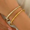 Stainless Steel Gold Plated Clover Charm Bangle Set With Rhinestone Accents Women