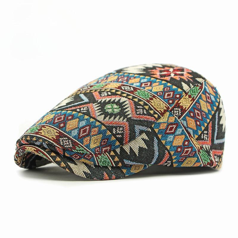 Unisex Retro Ethnic Jacquard Beret Hat British Style Flat Cap Men Women Newsboy Cap Spring Autumn Winter Casual Peaked Hat