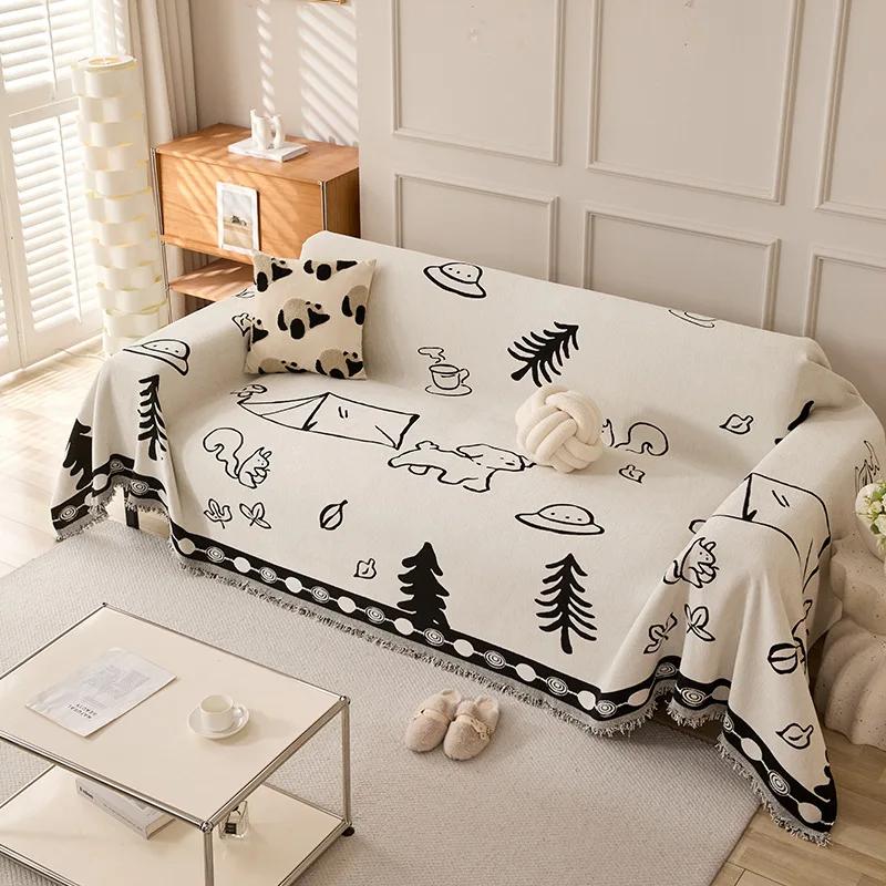 Modern And Simple Cartoon Chenille Sofa Cover Four Season Universal Anti Slip And Dustproof Leather For Living Room Sofa Cover