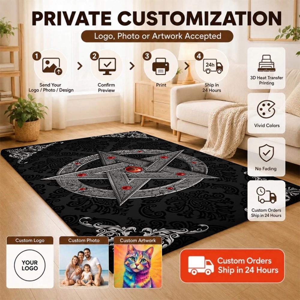 Dark Gothic Pentacle Ruby Accents Patterned Rug Nonslip Thick Carpet For Living Room Bedroom Hallway Home Decor Birthday Gift