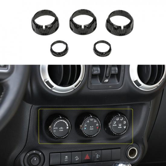 Carbon Fiber AC Switch Volume Button Trim Ring Knob Covers for Jeep Wrangler JK