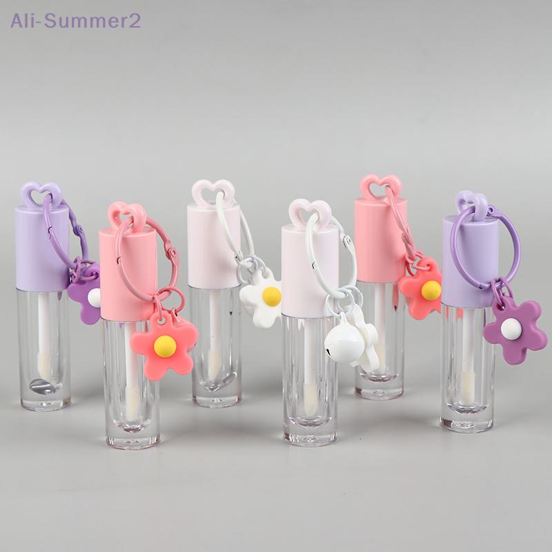 2,5 ml Rosa Herzförmige Lippenemaille-Tube mit Schlüsselanhänger und Pinselstab Lipgloss-Tube Leere Flasche Lippen-Glasurbehälter Make-up-Werkzeug