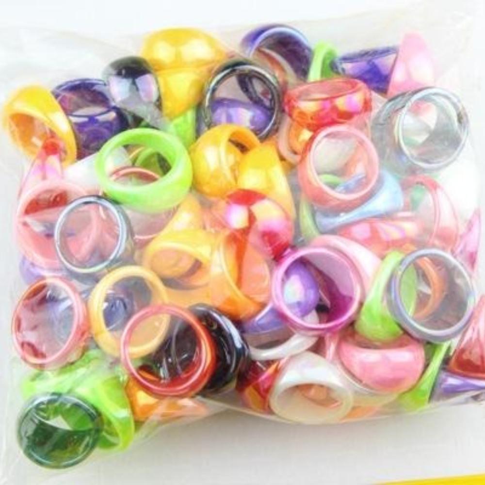 10pcs/Lot Cute Children's Cartoon Rings Glitter Flower Fruit Shape Plastic Adjustable Ope Excluding boxes
