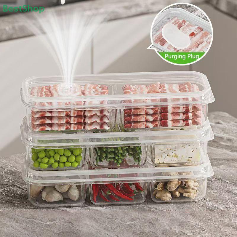 Stackable Food Storage Boxes, Airtight Vegetable/Fruit Keepers for Kitchen Prep & Refrigerator Organization