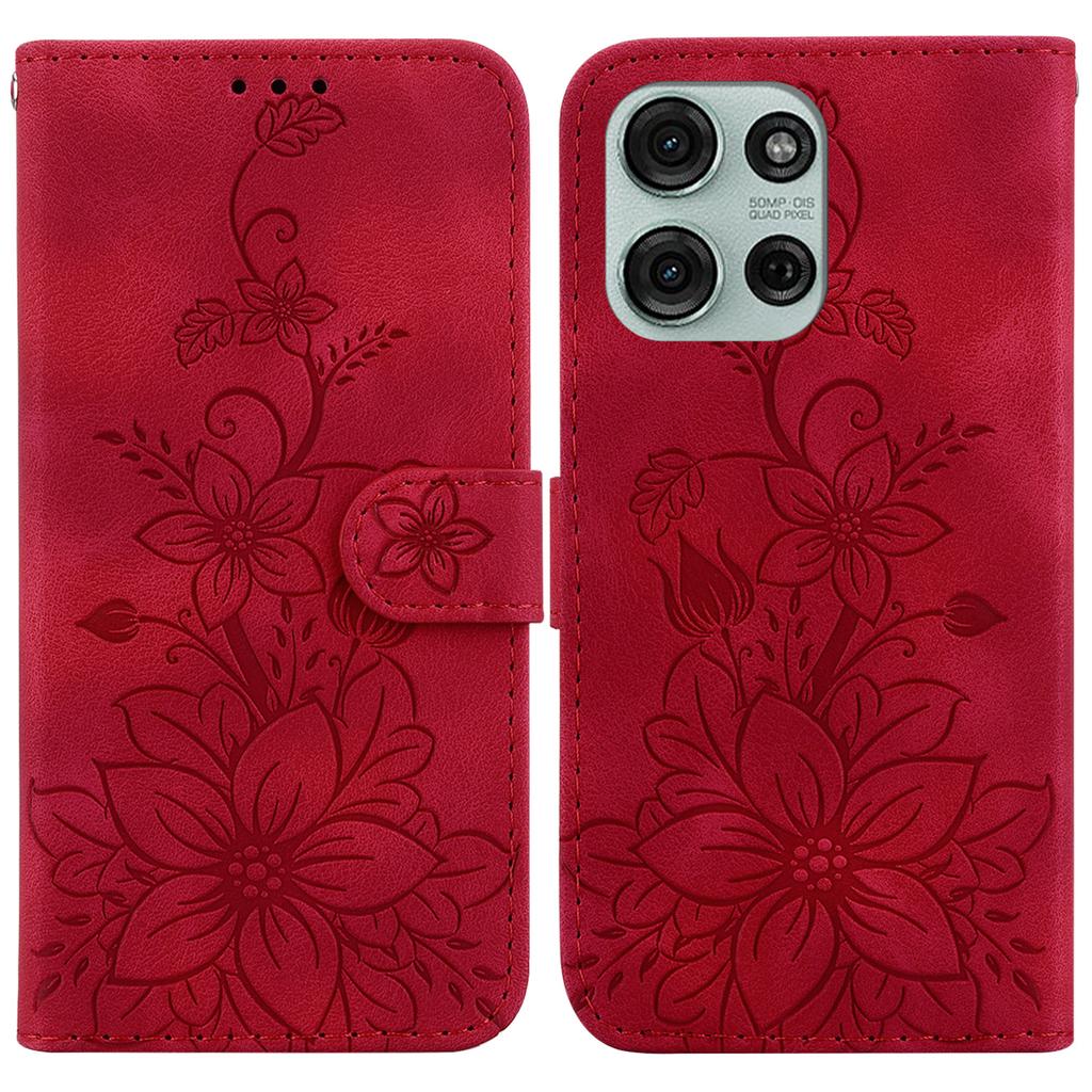 For Motorola Moto G75 5G Case Lily Flower Imprint Leather Phone Cover with Stand